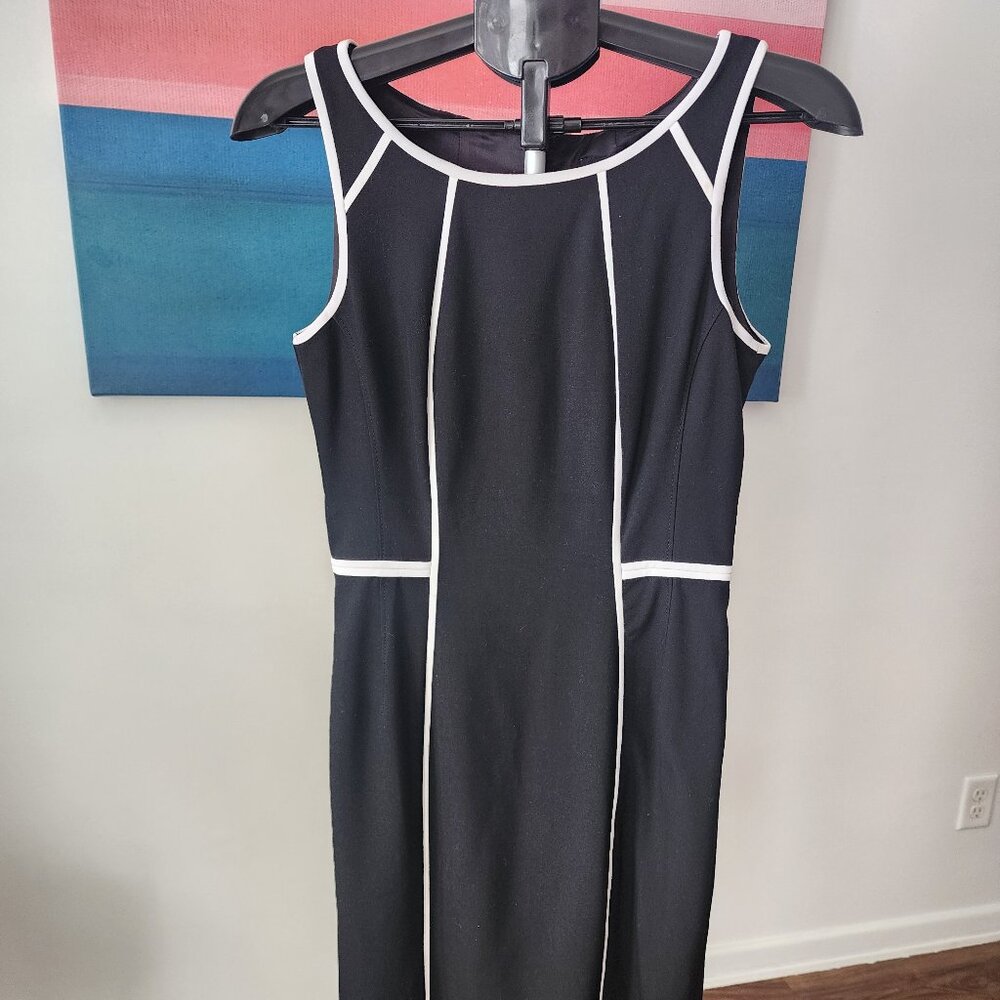 WHBM Black Dress with white piping